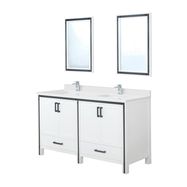 English Elm White Double Bath Vanity 60 in. W x 22 in. D with Cultured Marble Top, Chrome Faucet, Dual 22x32 Mirrors B2731S01138