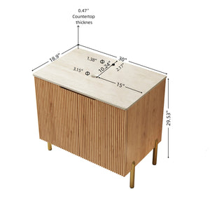 English Elm 30" Freestanding Bathroom Vanity Sintered Stone Travertine Top Woodgrain Cabinet Two Doors W2615P322856