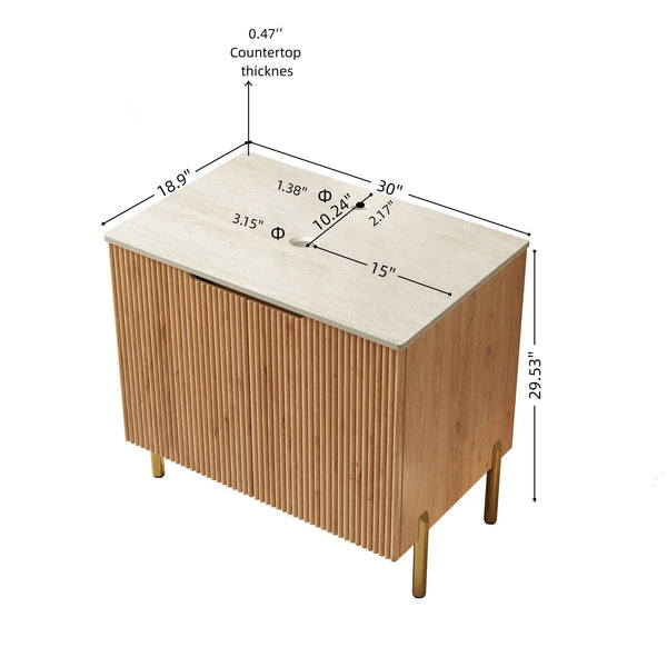 English Elm 30" Freestanding Bathroom Vanity Sintered Stone Travertine Top Woodgrain Cabinet Two Doors W2615P322856