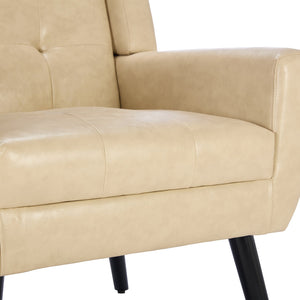 English Elm Modern Pu Leather Ergonomic Accent Chair with Padded Arms and Matte Black Legs Khaki W676P172470