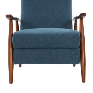 English Elm Tustin Mid-century Push Back Recliner with Chestnut Wood Arms and Performance Fabric Blue B050P429144