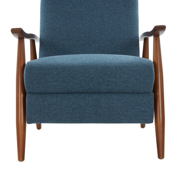 English Elm Tustin Mid-century Push Back Recliner with Chestnut Wood Arms and Performance Fabric Blue B050P429144