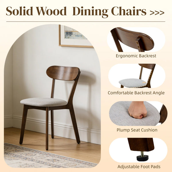 English Elm Solid Natural Wood Mid-century Dining Chairs Curved Back Upholstered Seat Set of 2 W3204P429363