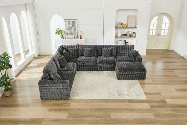 English Elm M5444 Modular Fabric Sofa Sectional In Dark Grey - Versatile 5-Seat Design With Ottoman & Wedge Seat W1805S00144