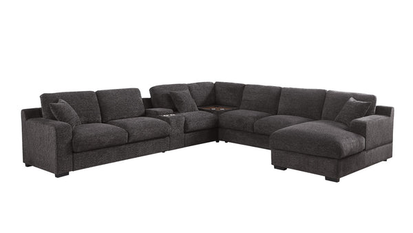 English Elm Chiara Chenille Sectional Sofa with Chaise Cupholders Usb Charging Ports Living Room Gray B2749S00235