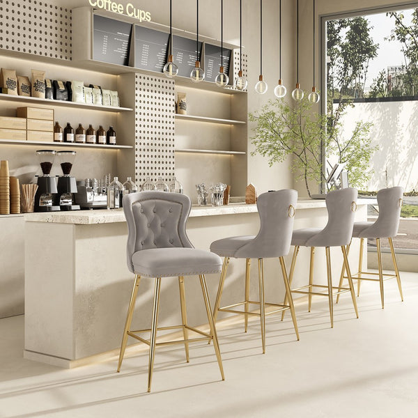 English Elm Bar Stools Set Of 2 - Luxurious Gray Velvet Wingback Chairs With Nailhead Trim For Modern Spaces T3623P363073