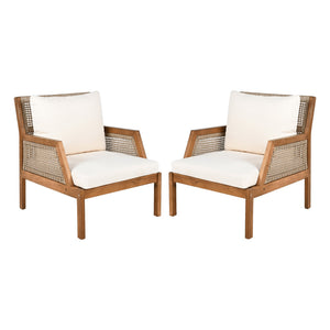 English Elm Acacia Hardwood Wicker Club Chair Deep Seating Outdoor Patio with Cushioned Comfort N780P248457T-2