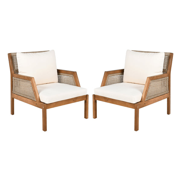 English Elm Acacia Hardwood Wicker Club Chair Deep Seating Outdoor Patio with Cushioned Comfort N780P248457T-2