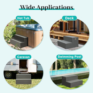 English Elm Hot Tub Aluminum Spa Steps with Wpc Wood Grain Treads and Side Handles 600lb Rated W1859P427405