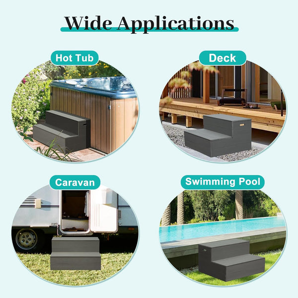 English Elm Hot Tub Aluminum Spa Steps with Wpc Wood Grain Treads and Side Handles 600lb Rated W1859P427405