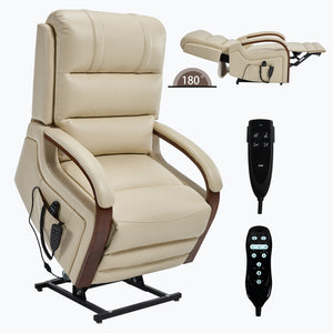 English Elm Power Lift Recliner with Leatheraire Upholstery Dual Motor Heat Massage Wood Armrests W1803S00082