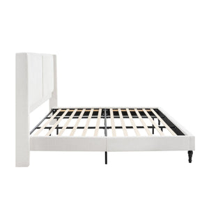 English Elm King Upholstered Bed Frame with Tall Bouclé Headboard, Solid Wood Feet, 12-Slat Support, 1000lb Capacity White 81.3 L x 31.5 W x 8.27 H W1716P335678