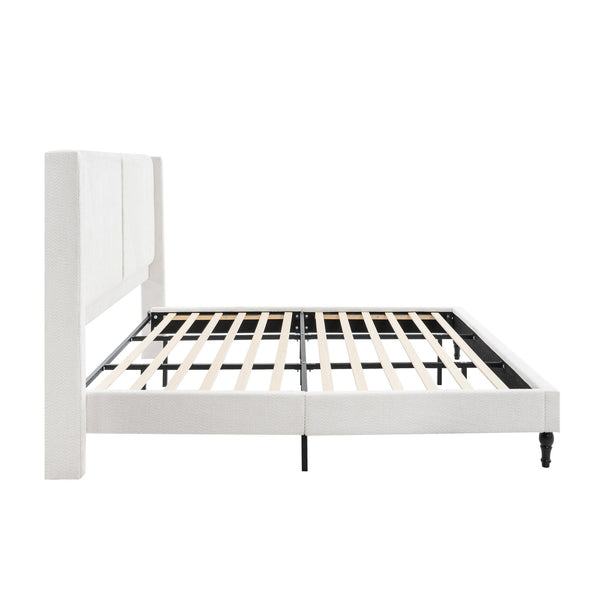 English Elm King Upholstered Bed Frame with Tall Bouclé Headboard, Solid Wood Feet, 12-Slat Support, 1000lb Capacity White 81.3 L x 31.5 W x 8.27 H W1716P335678