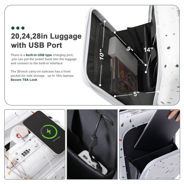 English Elm Luggage Hard Shell 3 Piece Set with Usb Port Spinner Wheels and Front Access Panel Ivory N726P197969W