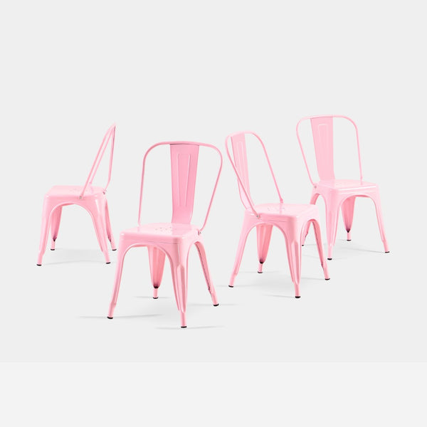 English Elm Set Of 4 Stylish High-Gloss Pink Metal Dining Chairs - Stackable, Lightweight, Easy-Clean, Durable Design B347P383379-GIGA