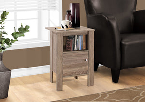 English Elm Accent Table Elegant Transitional Nightstand with Cabinet & Open Shelf, Brown Laminate, Sturdy Legs taupe 28 L x 18 W x 6 H B2710P218954