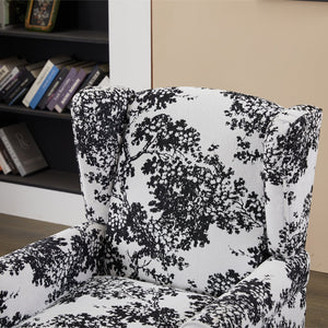 English Elm Coffee Table & Armchair Set with Vintage Roman Column Legs, Breathable Fabric, Solid Rubberwood Craftsmanship Antique White+Gray W2989P339882