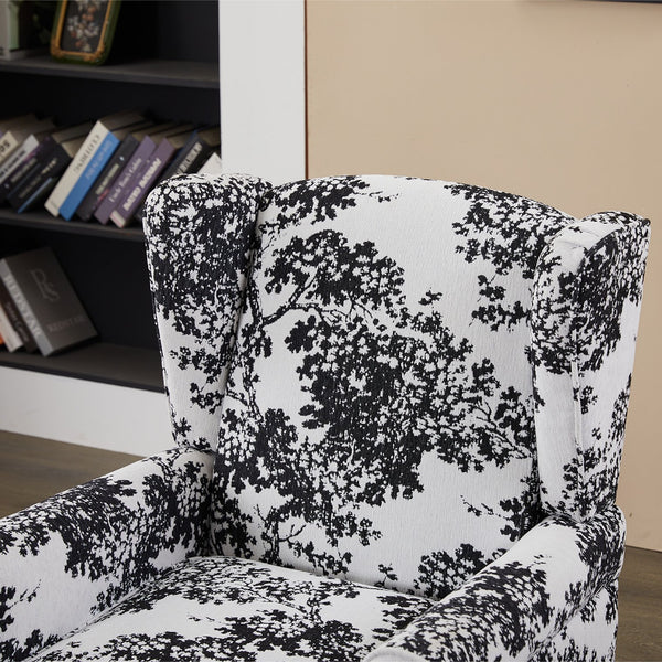 English Elm Coffee Table & Armchair Set with Vintage Roman Column Legs, Breathable Fabric, Solid Rubberwood Craftsmanship Antique White+Gray W2989P339882