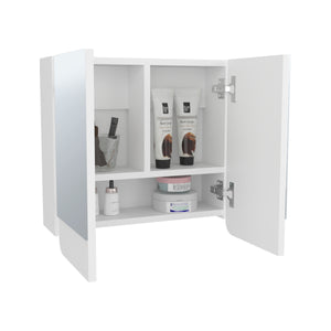 English Elm Luv Wall Mirror Medicine Cabinet with Adjustable Interior Shelves, White Engineered Wood Organizer B200P361993