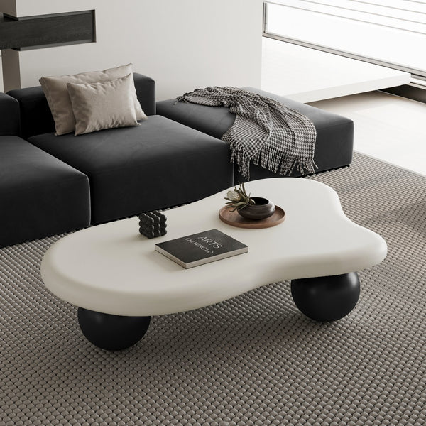 English Elm 47 Inch Organic Cloud Silhouette Coffee Table with Sculptural Ball Legs for Living Rooms Black White W1435S00023