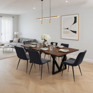 English Elm Black Pu Leather Dining Chairs Set Of 6 - Modern Armless Design For Kitchen, Restaurant & Office Use T3967P383849