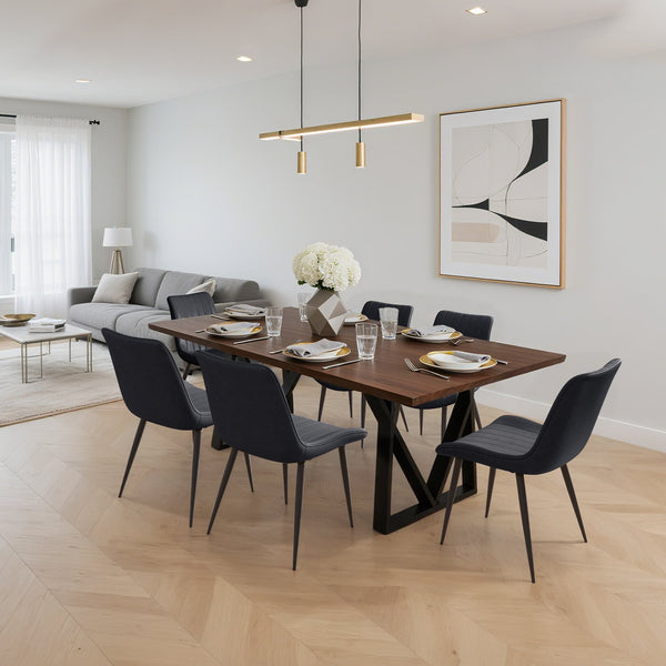 English Elm Black Pu Leather Dining Chairs Set Of 6 - Modern Armless Design For Kitchen, Restaurant & Office Use T3967P383849