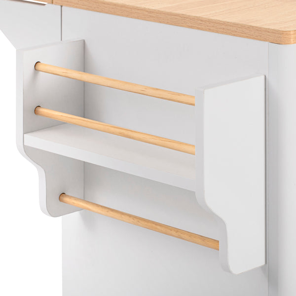 English Elm K&k Fluted Rolling Kitchen Island Faux Marble Top Power Outlet Storage Drawers White N707P353945W
