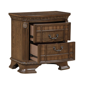 English Elm 1pc Dark Brown Elegant Nightstand with 2 Dovetail Drawers, Cedar-Lined Storage & Antique Bronze Handles B011P389524