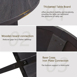 English Elm 47.3" 5-Piece Round Dining Set for 4 - Antique Black Table & Beige Upholstered Chairs, Stable Stylish W1998S00078