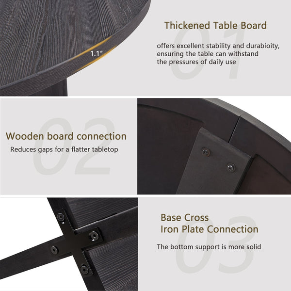 English Elm 47.3" 5-Piece Round Dining Set for 4 - Antique Black Table & Beige Upholstered Chairs, Stable Stylish W1998S00078