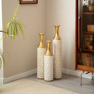 English Elm Floor Modern Metal Vase Set Of 3 – Luxe White With Gold Accents For Stylish Home Décor & Elegance W2796P255600