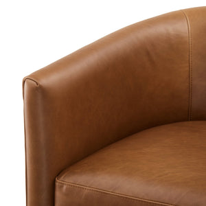 English Elm Jasmine Wax-Oiled Top Grain Leather Swivel Accent Chair — Barrel Design, Removable Cushions, Brown Finish B050P390587