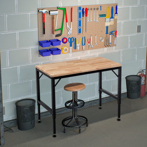 English Elm 48" Heavy-Duty Adjustable Workbench - Robust Rubberwood Top, Steel Frame, 2000 Lbs Load Capacity & More! W1422P218517