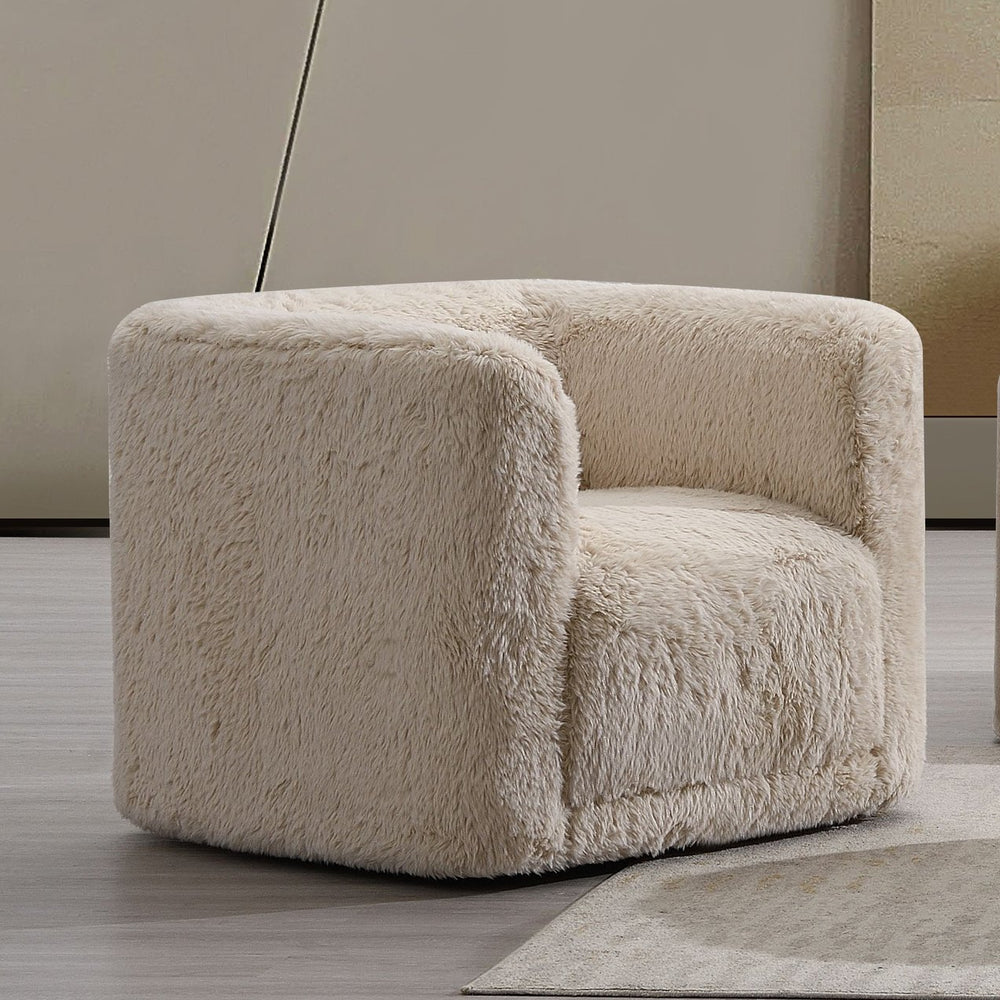 English Elm Beige Linen Swivel Accent Chair with Full-Foam Support, Wooden Frame, 360° Motion for Living Areas B062P209167