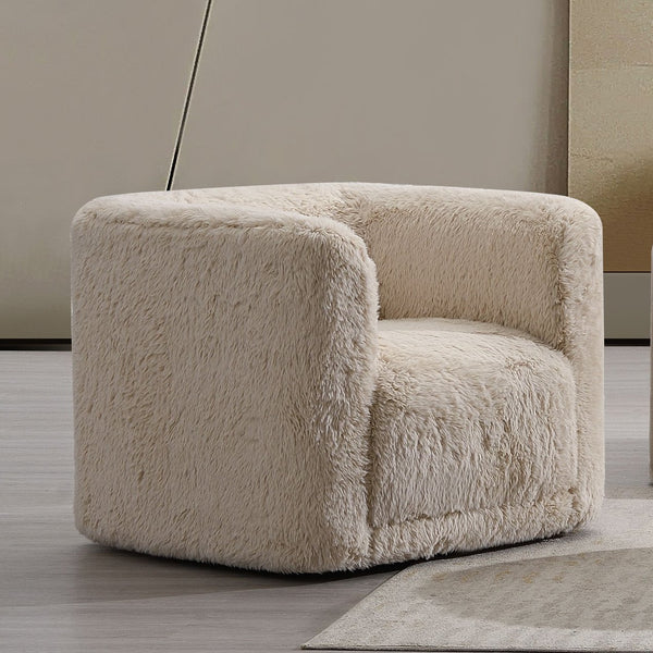 English Elm Beige Linen Swivel Accent Chair with Full-Foam Support, Wooden Frame, 360° Motion for Living Areas B062P209167