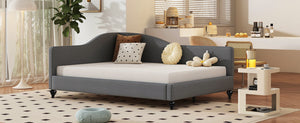 English Elm Full Full Size L-Shaped Linen Daybed with Solid Wood Legs, Semi-Enclosed Modern Frame for Living Spaces Gray SF100146AAE