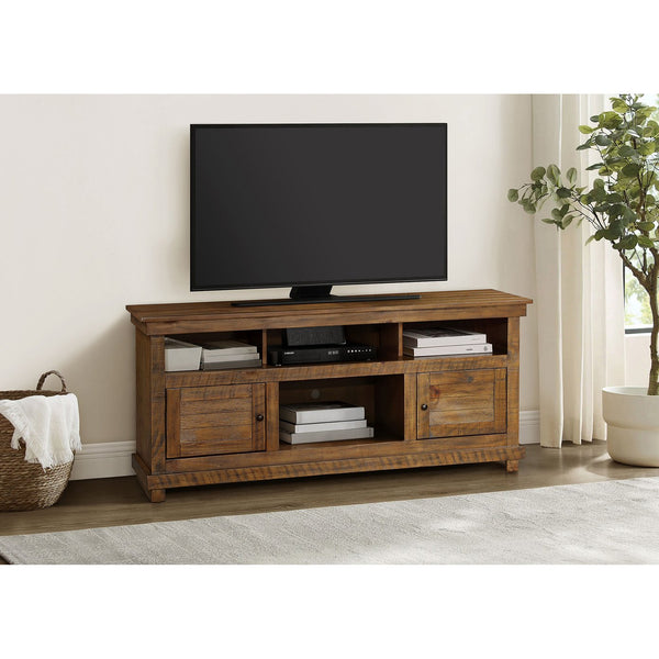 English Elm Castleton Farmhouse Pine Media Console with Six Compartments for Living Room Entertainment Distressed Brown B062P448015