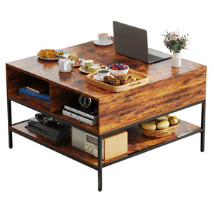 English Elm Flip-Top Farmhouse Coffee Table with Hidden Storage, 31.5" Lift-Top, Dark Walnut & Black Metal Elegance W2735P332169