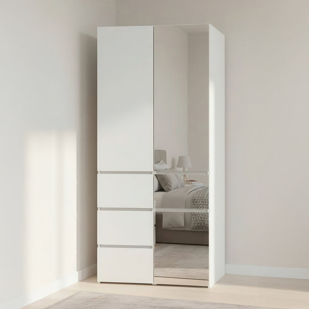 English Elm Elise Modular Wood Closet System with Mirror — White Melamine Durable Design, Ample Storage, Easy Assembly B040S00120