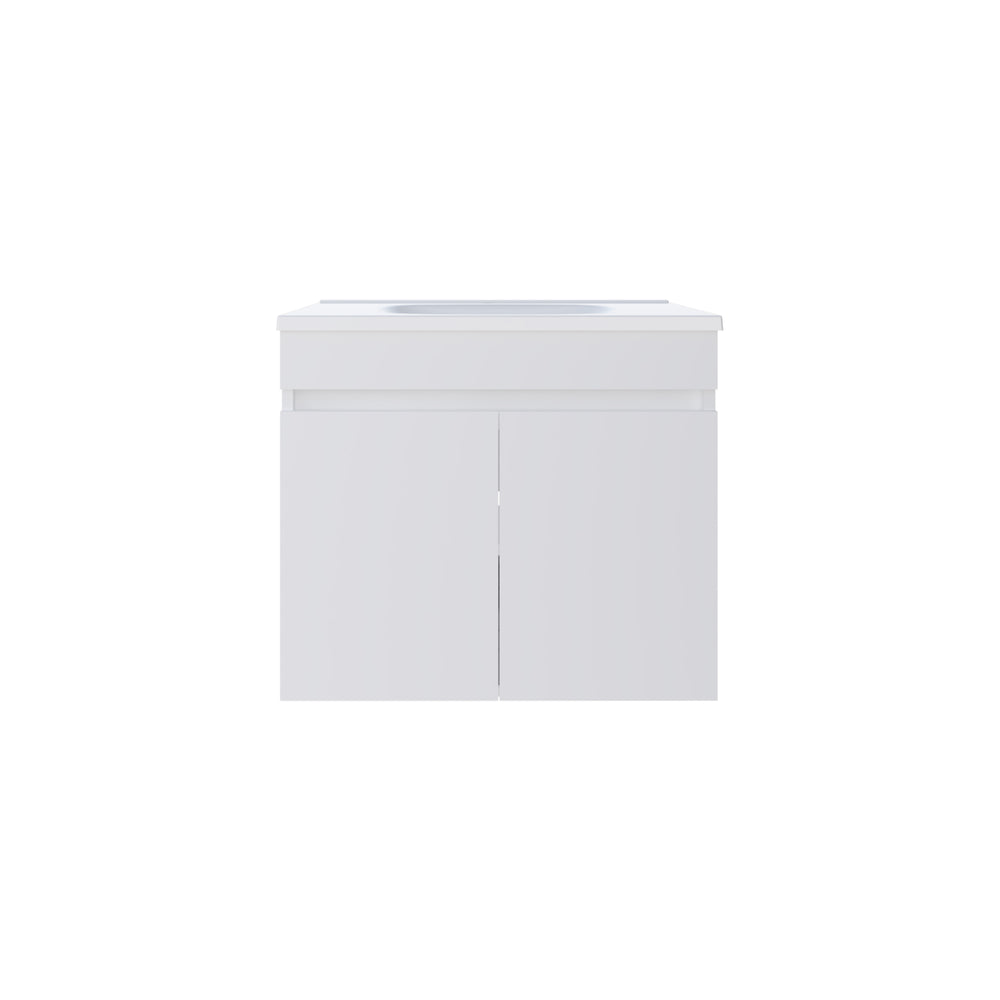 English Elm Chaux Wall-Floating Wide Double-Door Vanity 23.2" with Resin Sink, Two Shelves, Glossy White Finish enhancing space and storage B200P335373
