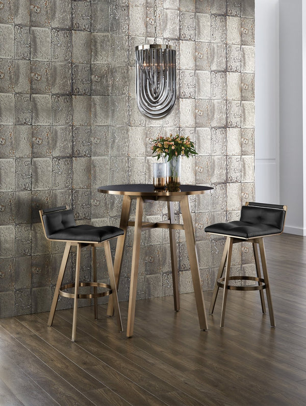 Sunpan Bronx Bar Table - Stylish Art Deco Design with Antique Brass Frame & Black Tempered Glass Top!