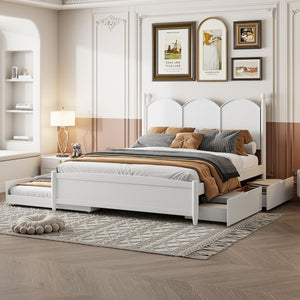 English Elm Queen Size Platform Bed With Twin Xl Trundle, 2 Storage Drawers, Elegant Design For Space-Saving N820S00025K-GIGA