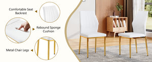 English Elm Table and Chair Set Marble Glass Top Gold Legs Modern Dining for Small Spaces W1151S04637