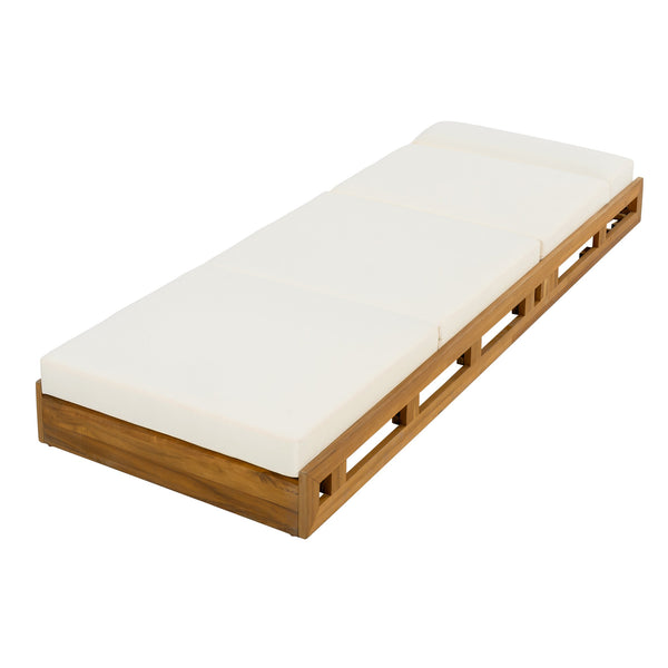 English Elm Christopher Knight Home® - Lounge Chaise Set With Adjustable Headrest - Durable Acacia Wood & Water-Resistant Cushions (Beige) N770P272405T_N770P285267B