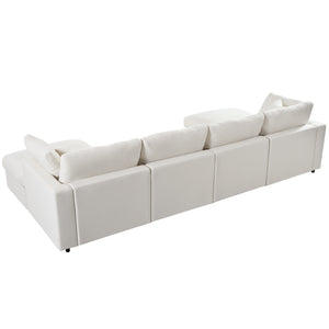 English Elm U_style Six Seat Chenille U Shaped Sectional Modular Sofa with Movable Ottomans Beige WY000474AAA