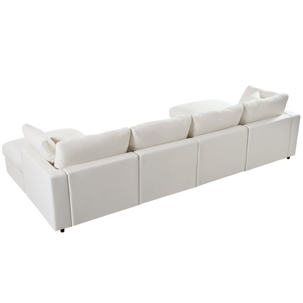 English Elm U_style Six Seat Chenille U Shaped Sectional Modular Sofa with Movable Ottomans Beige WY000474AAA