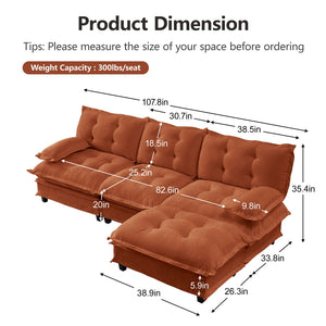 English Elm 107" Modular Cloud Sectional Chenille Deep Seat Couch with Lattice Cushions for Apartments Orange W714S01738