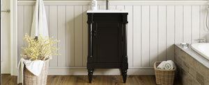 English Elm 18-Inch Modern Bathroom Vanity with Sink Compact Retro Design Durable MDF & Solid Wood Legs Storage-Friendly Black N710P257401B