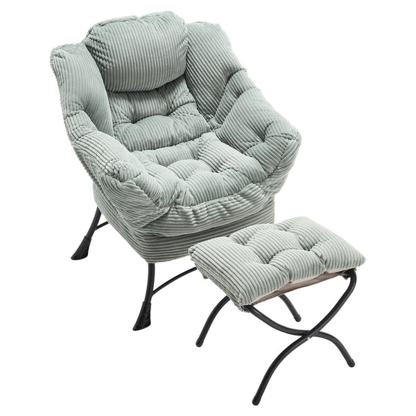 English Elm Lazy Chair Plush Ottoman Lounge Chair with Ergonomic Back, Side Pocket, Steel Frame Comfort Light Green W640P271556