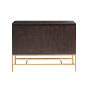 JLA Home Martha Stewart - Accent Cabinet Solid Wood Brown Finish with Gold Metal Base, 2-Door Storage, Modern Entryway Statement Piece MT130-0111